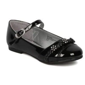 Toddler / Little Girl Rhinestone Flower Mary Jane Ballet Flat - Black Patent